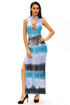 Bluish Tie Dye Print Sexy Cutout Maxi Dress